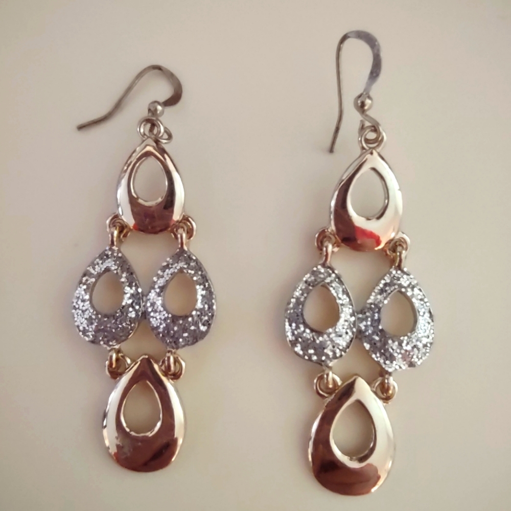Elegant Silver and Gold Teardrop Earrings